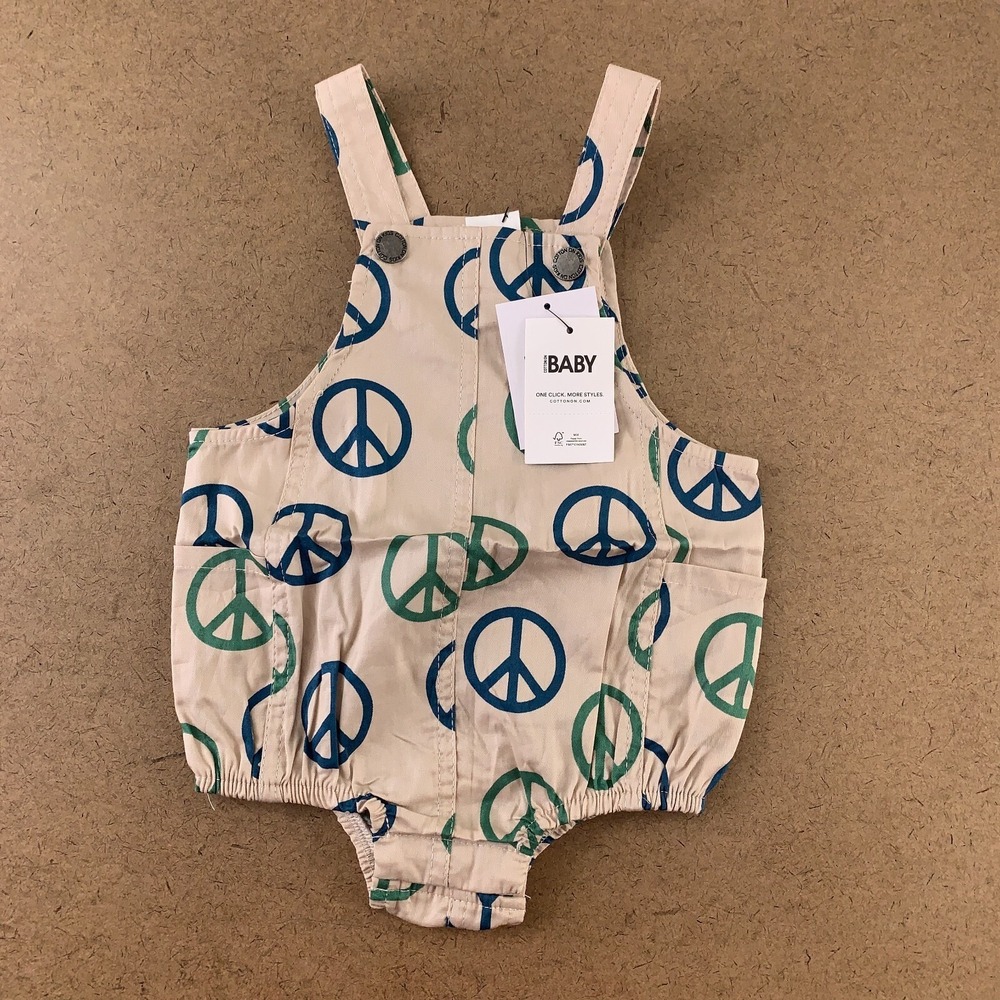 Cotton On Baby Size 3-6 Months Rainy Day Peace Signs Marvin Woven Bobbysuit NWT